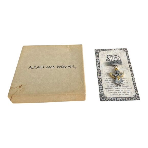 Dangling Silver/Goldtone Thinking of You Grandma Heart Angel Pin Brooch on Card - Picture 2 of 6